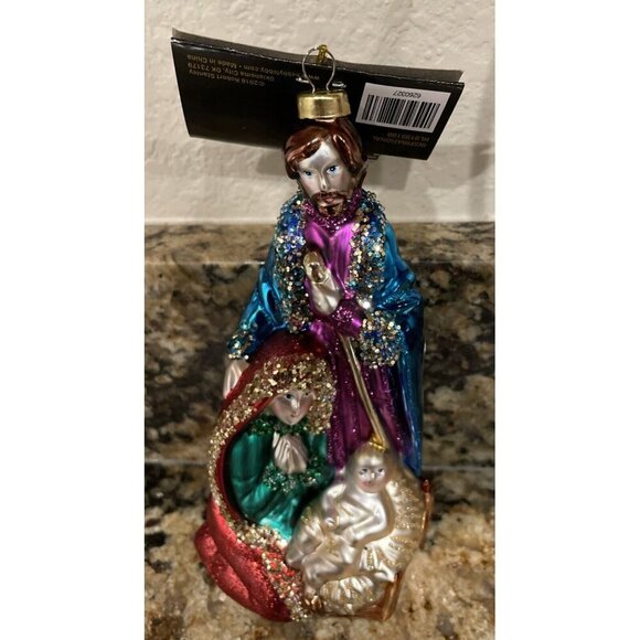 Robert Stanley Christmas Ornament Glass Nativity Joseph‎ Mary Infant Jesus NEW - Picture 1 of 3